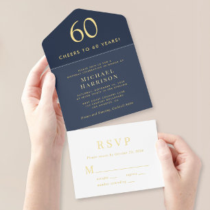 Elegant Blue 60th Birthday Party All In One Invitation