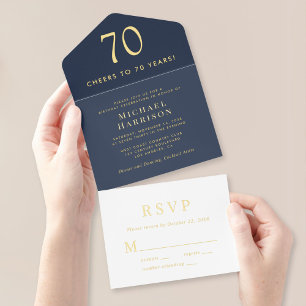 Elegant Blue 70th Birthday Party All In One Invitation