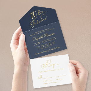 Elegant Blue 70th Birthday Party All In One Invitation