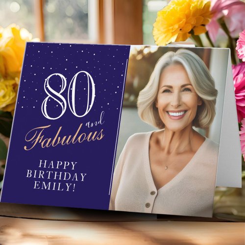 Elegant Blue 80 and Fabulous 80th Birthday Photo