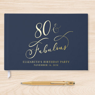 Elegant Blue 80th Birthday Party Foil Guest Book