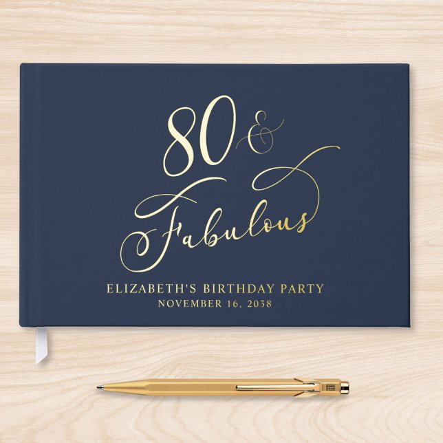 Elegant Blue 80th Birthday Party Foil Guest Book (Creator Uploaded)