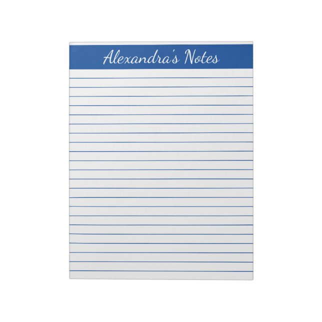 Elegant Blue 8.5x11 Letter Size Personalized Notepad (Rotated)
