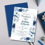 Elegant blue 90th birthday floral shades of blue invitation<br><div class="desc">Celebrate a milestone with our Elegant Blue Floral 90th Birthday Invitation! This features delicate watercolor flowers in sophisticated shades of blue, creating a timeless and elegant look perfect for honoring a special 90th birthday. The invitation showcases a classic layout with personalized details, including the honoree's name, event date, time, and...</div>