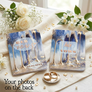 Elegant blue abstract celestial design wedding vow foil vow books