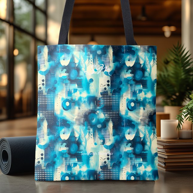 Elegant Blue Abstract Tote Bag Geometric Modern Ar (Creator Uploaded)