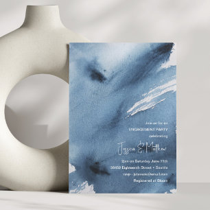 Elegant Blue Abstract Watercolor Engagement Party Invitation