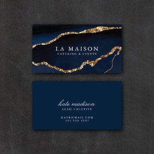 Elegant Blue Agate + Faux Gold Glitter Business Card