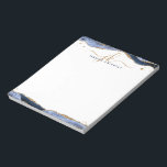Elegant Blue Agate Script Monogram Initials Notepad<br><div class="desc">Personalized, elegant notepad with calligraphy script initials or monogram and name in gold and navy blue with blue agate and faux gold glitter border accents. CHANGES: The text font style, color, size and placement can be changed by clicking EDIT for a custom look. ASSISTANCE: For help with design modification or...</div>
