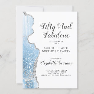 Elegant Blue Agate Surprise 50th Birthday Invitation