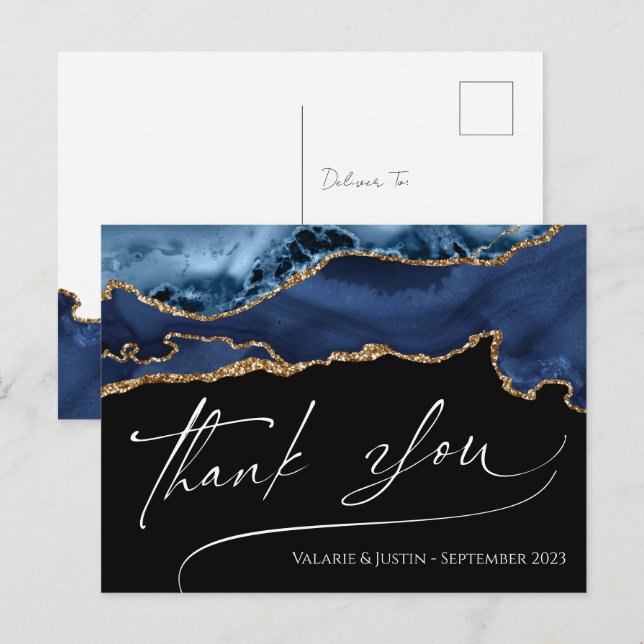 Elegant Blue Agate Thank You Postcard (Front/Back)