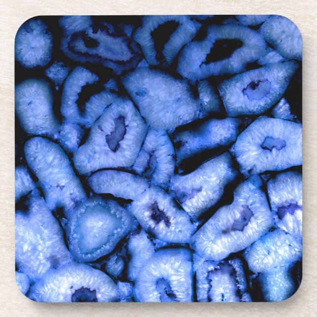 Elegant blue agates blue gemstones blue quartz coaster (Front)