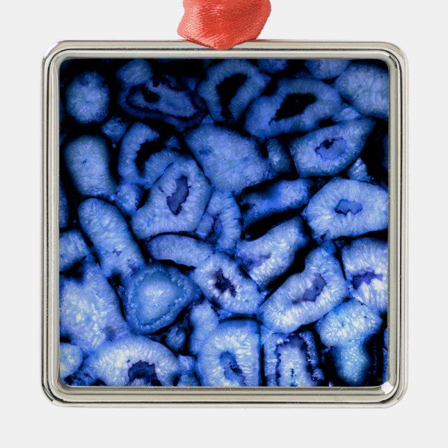 Elegant blue agates blue gemstones blue quartz metal ornament (Front)