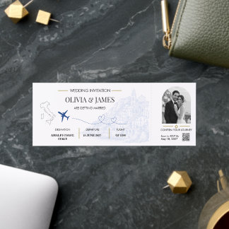 Elegant Blue Amalfi Coast Boarding Pass Wedding Raffle Tickets