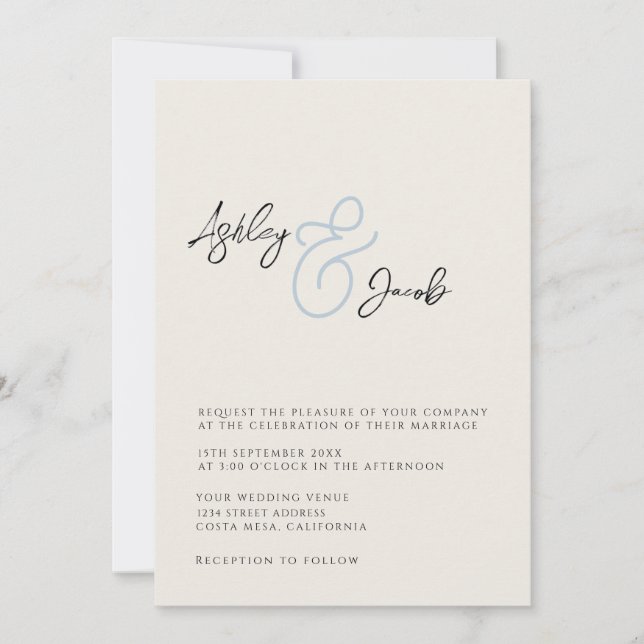 Elegant Blue Ampersand Wedding Invitation (Front)