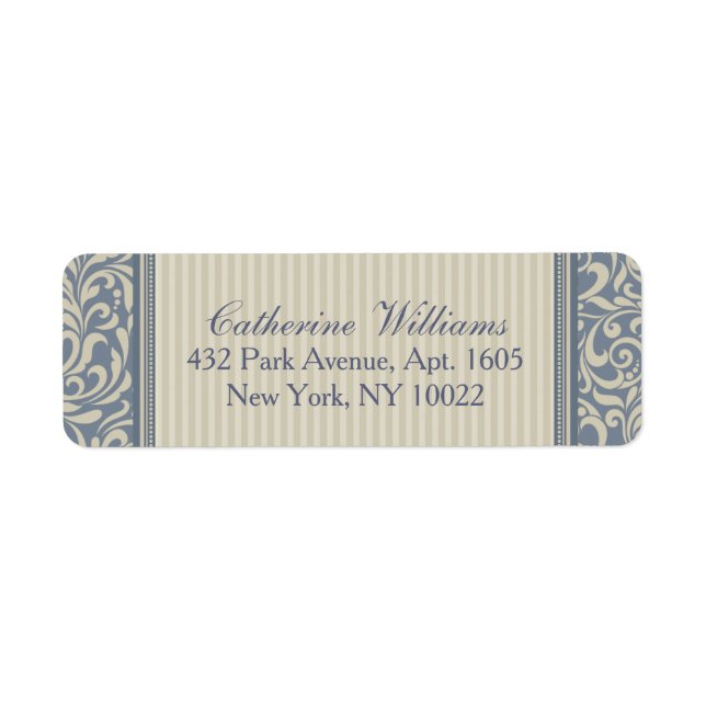 Elegant Blue and Beige Baroque Pattern Label (Front)