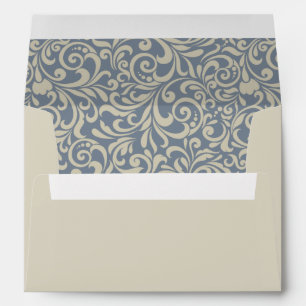 Elegant Blue and Beige Baroque Pattern Wedding Envelope