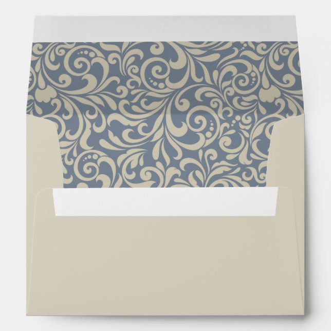 Elegant Blue and Beige Baroque Pattern Wedding Envelope (Back (Bottom))