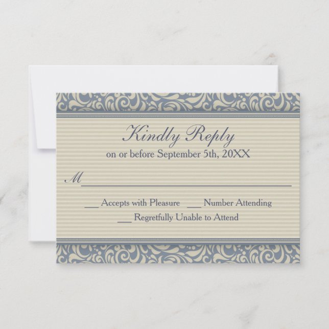 Elegant Blue and Beige Baroque Wedding RSVP (Front)