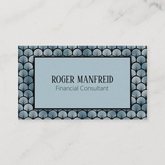 Elegant Blue and Black Art Deco Business Card (Front)
