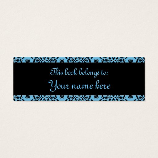Customizable Elegant blue and black damask mini book marks business card templates