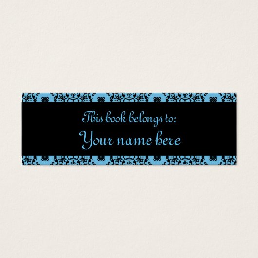 Elegant blue and black damask mini book marks (Front)