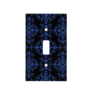 Elegant Blue and Black Damask Style Pattern Light Switch Cover