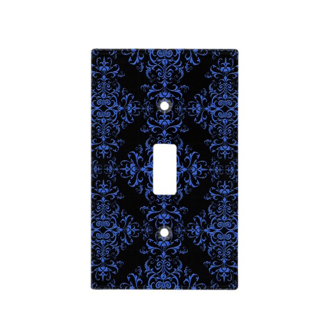 Elegant Blue and Black Damask Style Pattern Light Switch Cover (Front)