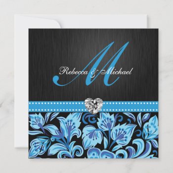 Elegant Blue And Black Floral Patterns Invitation by weddingsNthings at Zazzle