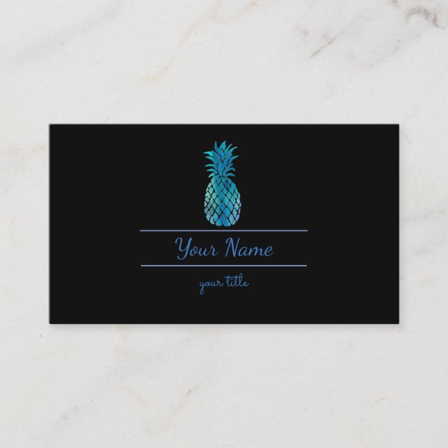 elegant blue and black pineapple business card (Front)