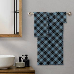 Elegant Blue and Black Plaid Pattern Holiday Bath Towel Set