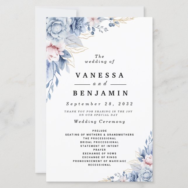 Elegant Blue and Blush Floral Wedding (Front)