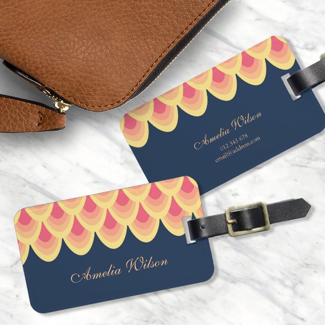 Elegant Blue and Blush Pink Geometric Luggage Tag (Creator Uploaded)