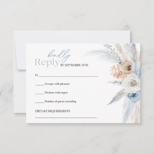 Elegant blue and brown dried flowers tropical arch RSVP card