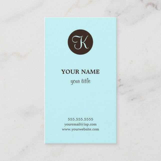Elegant Blue and Brown Monogram Business Cards (Front)