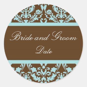 Elegant Blue And Brown Wedding Favor Sticker by jgh96sbc at Zazzle