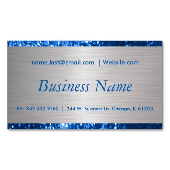 Elegant Blue And Brush Silver Steel Magnetic Business Card by DesignsbyDonnaSiggy at Zazzle
