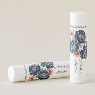 Elegant Blue and Burnt Orange Floral Wedding Favor Lip Balm