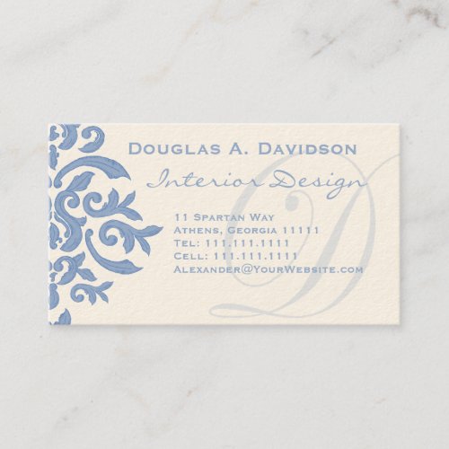 Elegant Blue and Cream Damask Letter D Business Card Templates