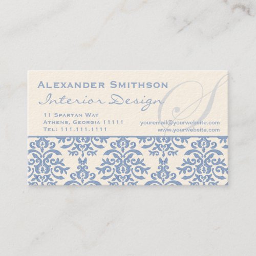 Elegant Blue and Cream Damask Letter S Business Card Templates