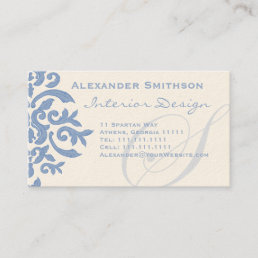 Elegant Blue and Cream Damask Letter S Business Card