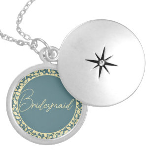 Elegant Blue and Cream Leaf Bridesmaid Locket Necklace