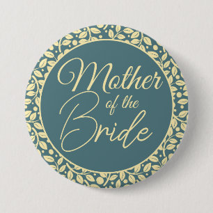 Elegant Blue and Cream Leaf Mother of the Bride Button