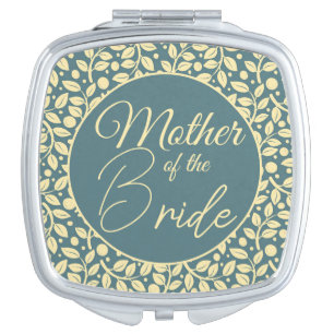 Elegant Blue and Cream Leaf Mother of the Bride Compact Mirror
