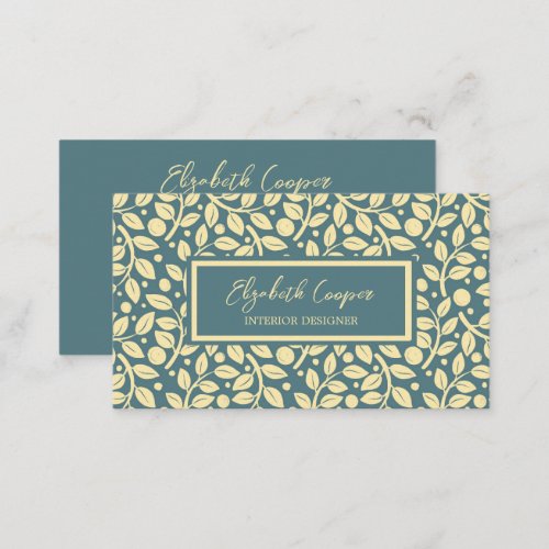Elegant Blue and Cream Leaf Pattern Business Card
