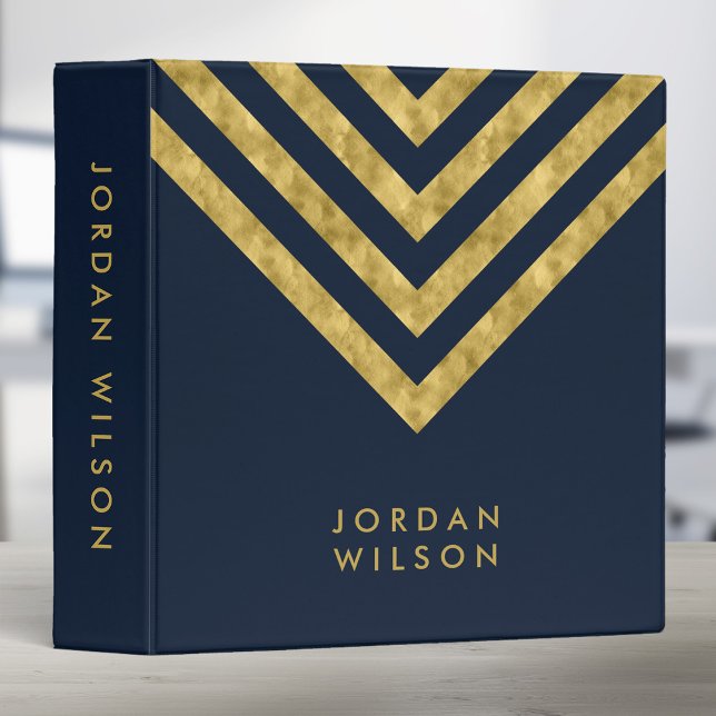 Elegant Blue and Faux Gold Chevron Name Binder (Creator Uploaded)