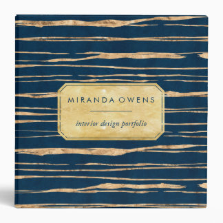 Elegant Blue and Faux Gold Foil Abstract Binder
