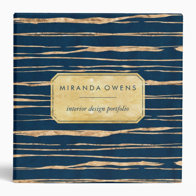 Elegant Blue and Faux Gold Foil Abstract Binder (Front)
