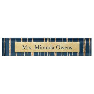 Elegant Blue and Faux Gold Foil Desk Name Plate
