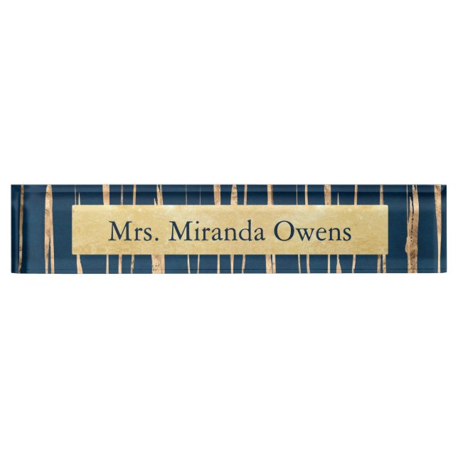 Elegant Blue and Faux Gold Foil Desk Name Plate (Front)
